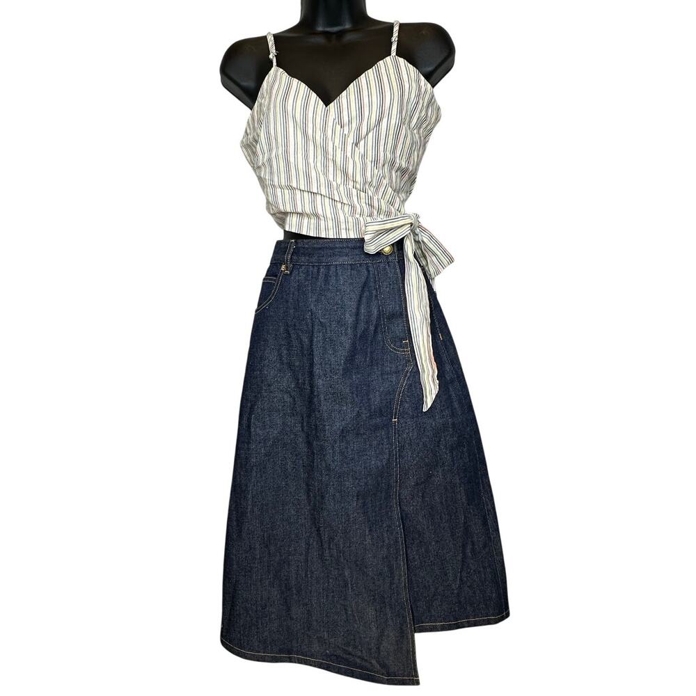 Tory Burch The classic cotton denim dark blue A-line jean midi skirt size 4 - Picture 4 of 14